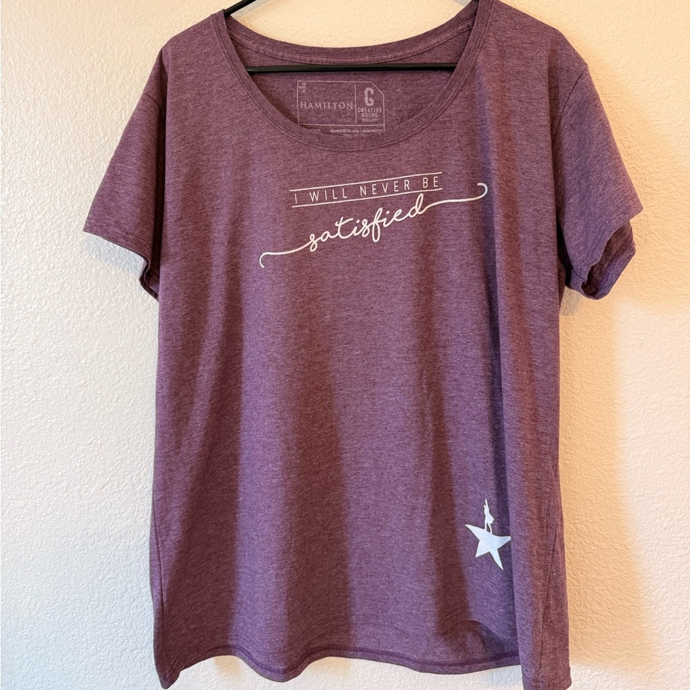 Creative Goods Hamilton T-shirt - Womens XXL Purple I Will Never Be Satisfied